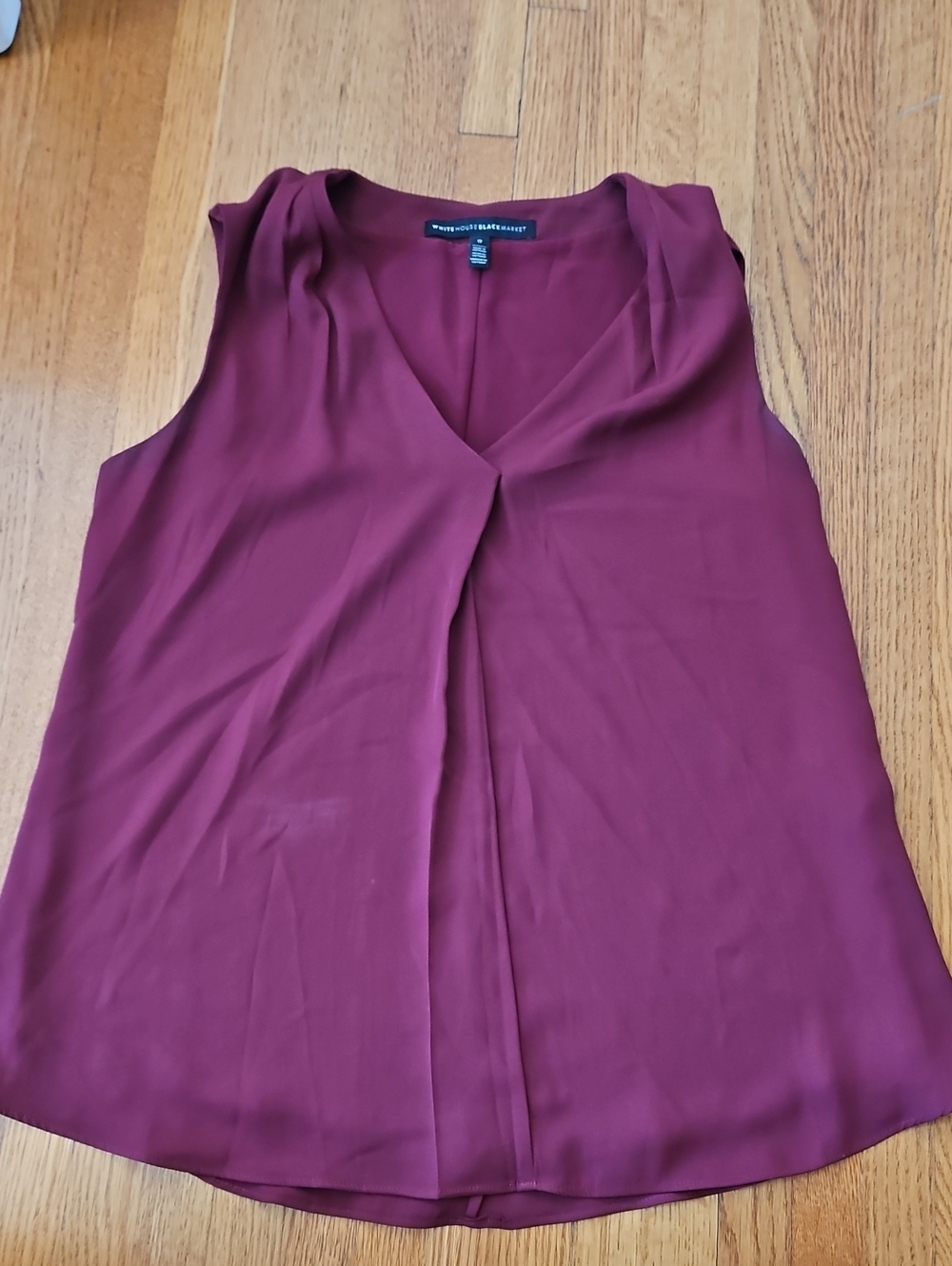 WHBM Wine Colored V-Neck Pleat Front Sleeveless Top